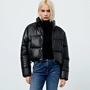 ZARA FAUX LEATHER PUFFER JACKET